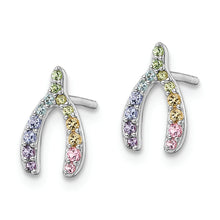 Load image into Gallery viewer, Sterling Silver Rhodium-plated Rainbow Nano Crystal Wishbone Post Earrings
