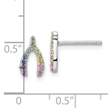 Load image into Gallery viewer, Sterling Silver Rhodium-plated Rainbow Nano Crystal Wishbone Post Earrings
