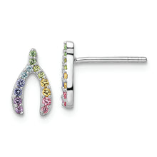 Load image into Gallery viewer, Sterling Silver Rhodium-plated Rainbow Nano Crystal Wishbone Post Earrings
