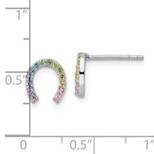 Load image into Gallery viewer, Sterling Silver Rhodium-plated Post Rainbow Nano Crystal Horseshoe Earrings
