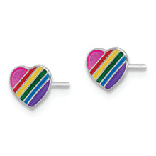 Load image into Gallery viewer, Sterling Silver RH-plated Enamel Kids Rainbow Heart Post Earrings
