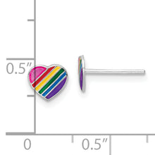Load image into Gallery viewer, Sterling Silver RH-plated Enamel Kids Rainbow Heart Post Earrings
