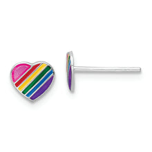 Load image into Gallery viewer, Sterling Silver RH-plated Enamel Kids Rainbow Heart Post Earrings
