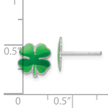 Load image into Gallery viewer, Sterling Silver RH-plated Enamel Kids Four Leaf Clover Post Earrings
