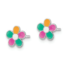 Load image into Gallery viewer, Sterling Silver RH-plated Enamel Kids Flower Post Earrings
