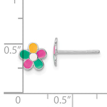 Load image into Gallery viewer, Sterling Silver RH-plated Enamel Kids Flower Post Earrings
