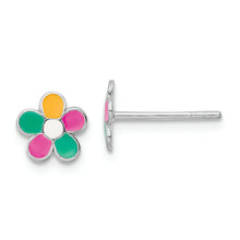 Load image into Gallery viewer, Sterling Silver RH-plated Enamel Kids Flower Post Earrings

