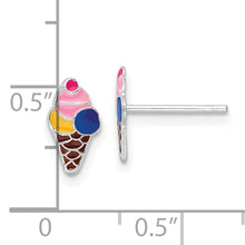 Load image into Gallery viewer, Sterling Silver RH-plated Enamel Kids Ice Cream Cone Post Earrings
