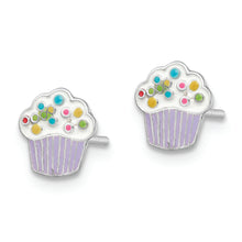 Load image into Gallery viewer, Sterling Silver RH-plated Enamel Kids Cupcake Post Earrings
