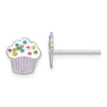 Load image into Gallery viewer, Sterling Silver RH-plated Enamel Kids Cupcake Post Earrings
