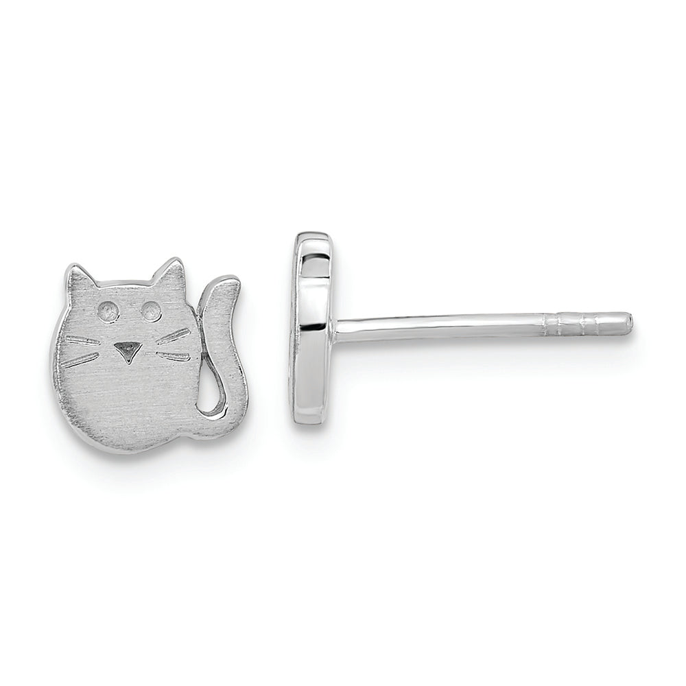 Sterling Silver Rh-plated Polished Cat Post Earrings