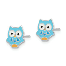 Load image into Gallery viewer, Sterling Silver RH-plated Enamel Kids Blue Owl Post Earrings
