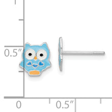 Load image into Gallery viewer, Sterling Silver RH-plated Enamel Kids Blue Owl Post Earrings
