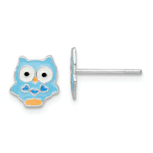 Load image into Gallery viewer, Sterling Silver RH-plated Enamel Kids Blue Owl Post Earrings
