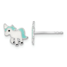 Load image into Gallery viewer, Sterling Silver Rhodium-plated Polished Enameled Unicorn Post Earrings
