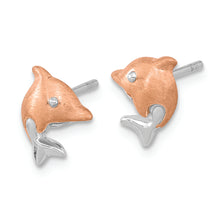 Load image into Gallery viewer, Sterling Silver RH-plated &amp; Rose Gold-plated Dolphin Post Earrings
