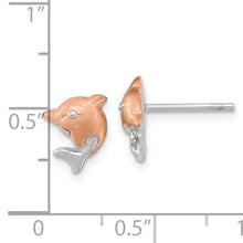 Load image into Gallery viewer, Sterling Silver RH-plated &amp; Rose Gold-plated Dolphin Post Earrings
