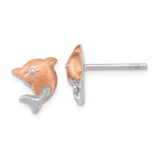 Load image into Gallery viewer, Sterling Silver RH-plated &amp; Rose Gold-plated Dolphin Post Earrings
