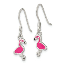 Load image into Gallery viewer, Sterling Silver Hot Pink Enamel Flamingo Dangle Earrings
