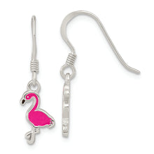 Load image into Gallery viewer, Sterling Silver Hot Pink Enamel Flamingo Dangle Earrings
