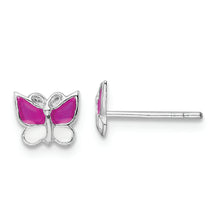 Load image into Gallery viewer, Sterling Silver RH-plated Enamel Kids Butterfly Post Earrings

