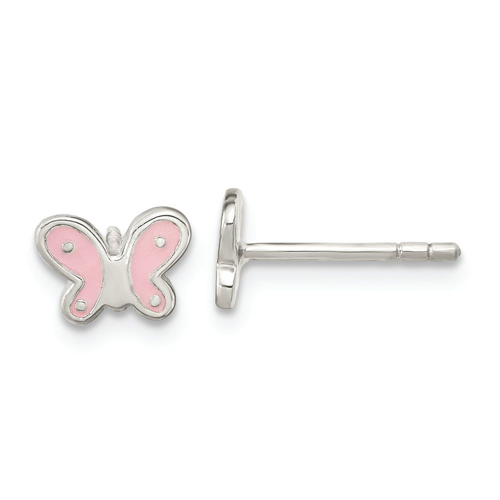 Sterling Silver Pink Butterfly Post Earrings