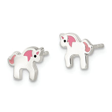Load image into Gallery viewer, Sterling Silver Pink Enamel  Unicorn Post Earrings
