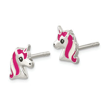 Load image into Gallery viewer, Sterling Silver Pink Enamel Unicorn Head Post Earrings

