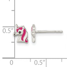 Load image into Gallery viewer, Sterling Silver Pink Enamel Unicorn Head Post Earrings
