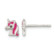 Load image into Gallery viewer, Sterling Silver Pink Enamel Unicorn Head Post Earrings
