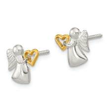 Load image into Gallery viewer, Sterling Silver Angel Gold Tone Heart Polished Post Earrings
