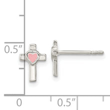 Load image into Gallery viewer, Sterling Silver Cross Pink Enamel Heart Post Earrings
