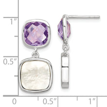 Load image into Gallery viewer, Sterling Silver Rhod-plated 7.36Amethyst/MOP Post Dangle Earrings
