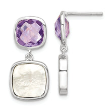 Load image into Gallery viewer, Sterling Silver Rhod-plated 7.36Amethyst/MOP Post Dangle Earrings
