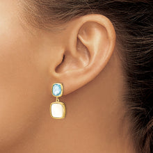 Load image into Gallery viewer, Sterling Silver Gold-plated 3.46BT Blue Topaz &amp; MOP Post Dangle Earrings
