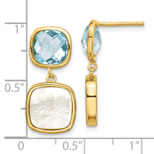 Load image into Gallery viewer, Sterling Silver Gold-plated 3.46BT Blue Topaz &amp; MOP Post Dangle Earrings
