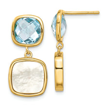 Load image into Gallery viewer, Sterling Silver Gold-plated 3.46BT Blue Topaz &amp; MOP Post Dangle Earrings
