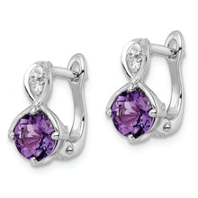 Load image into Gallery viewer, SS Rhod-plated 1.48tw Amethyst/White Topaz Hinged Earrings

