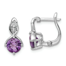 Load image into Gallery viewer, SS Rhod-plated 1.48tw Amethyst/White Topaz Hinged Earrings
