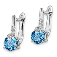 Load image into Gallery viewer, Sterling Silver Rhodium-plated Swiss BT/White Topaz Circle Hinged Earrings
