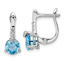 Load image into Gallery viewer, Sterling Silver Rhodium-plated Swiss BT/White Topaz Circle Hinged Earrings
