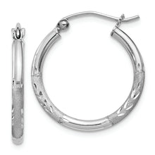 Load image into Gallery viewer, Sterling Silver Rhodium-plated 2mm Polished/Satin Diamond-cut Hoop Earrings
