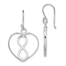 Load image into Gallery viewer, Sterling Silver Open Heart with Infinity Symbol Dangle Earrings
