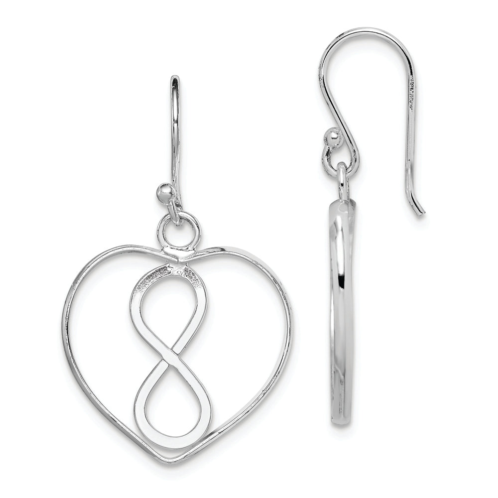 Sterling Silver Open Heart with Infinity Symbol Dangle Earrings