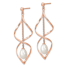 Load image into Gallery viewer, Sterling Silver Rose-tone 7-8mm White Teardrop FWC Pearl Earrings
