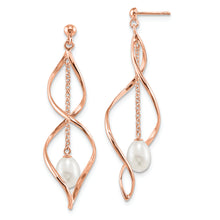 Load image into Gallery viewer, Sterling Silver Rose-tone 7-8mm White Teardrop FWC Pearl Earrings
