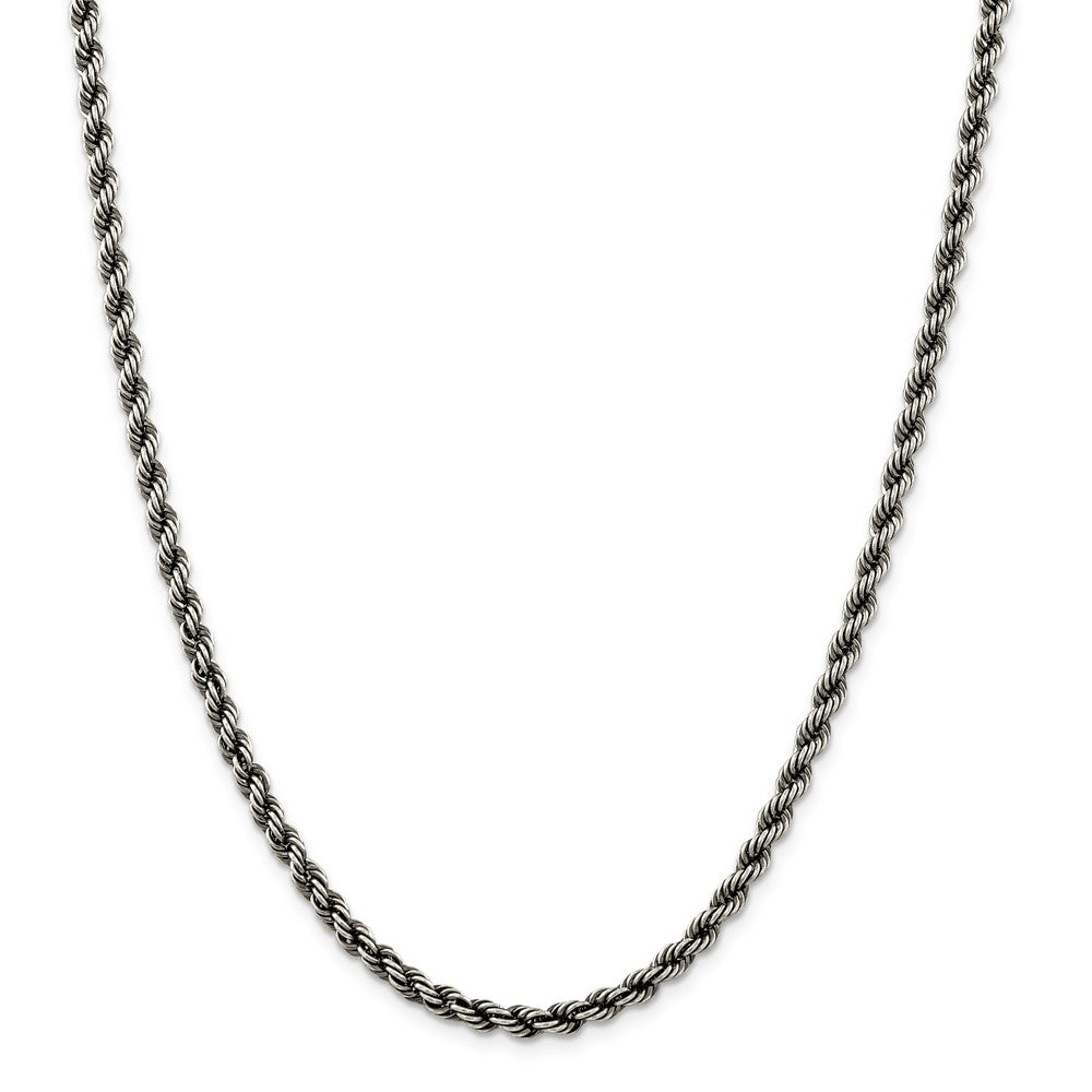 Sterling Silver Ruthenium-plated 4mm Rope Chain