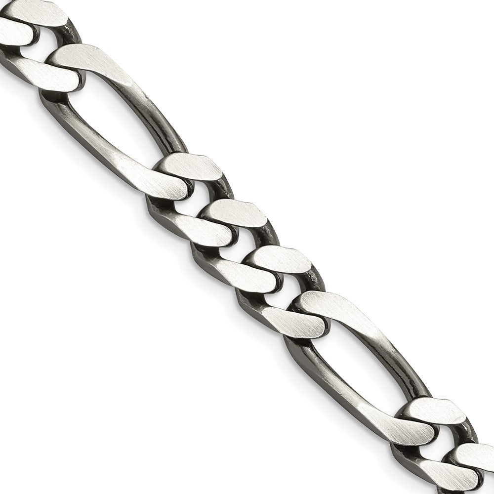Sterling Silver Antiqued 9mm Figaro Chain