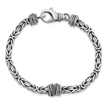 Load image into Gallery viewer, Sterling Silver Mens Antiqued Brushed Square Byzantine Bracelet
