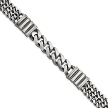 Load image into Gallery viewer, Sterling Silver Mens Antiqued Brush Double Curb Bracelet
